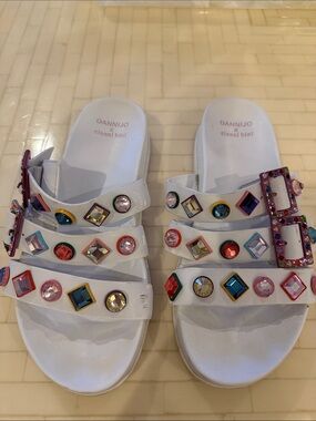 Gianni Bini X Dannijo Jeweled Triple-Strap Slide Sandals